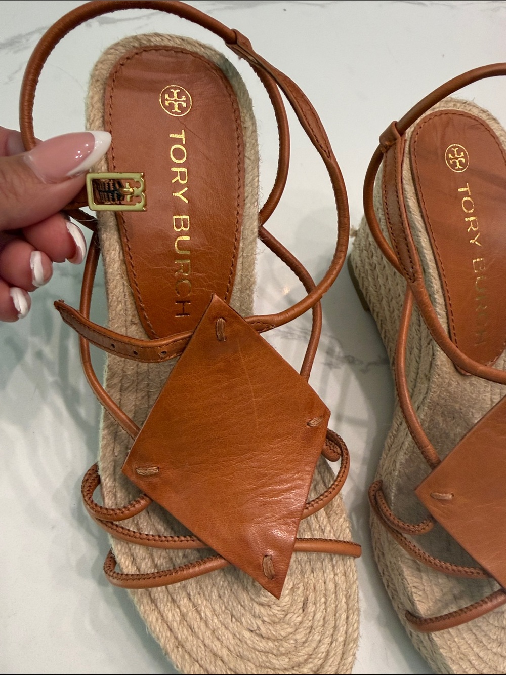 Tory Burch Tan Leather Strappy Espadrille Sandals with Jute Sole - Picture 2 of 6